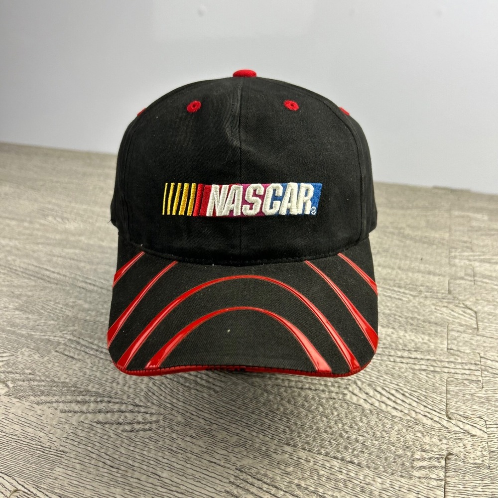 Vintage 90s Nascar Hat Cap Strap Back Adjustable Black Racing Car Adult